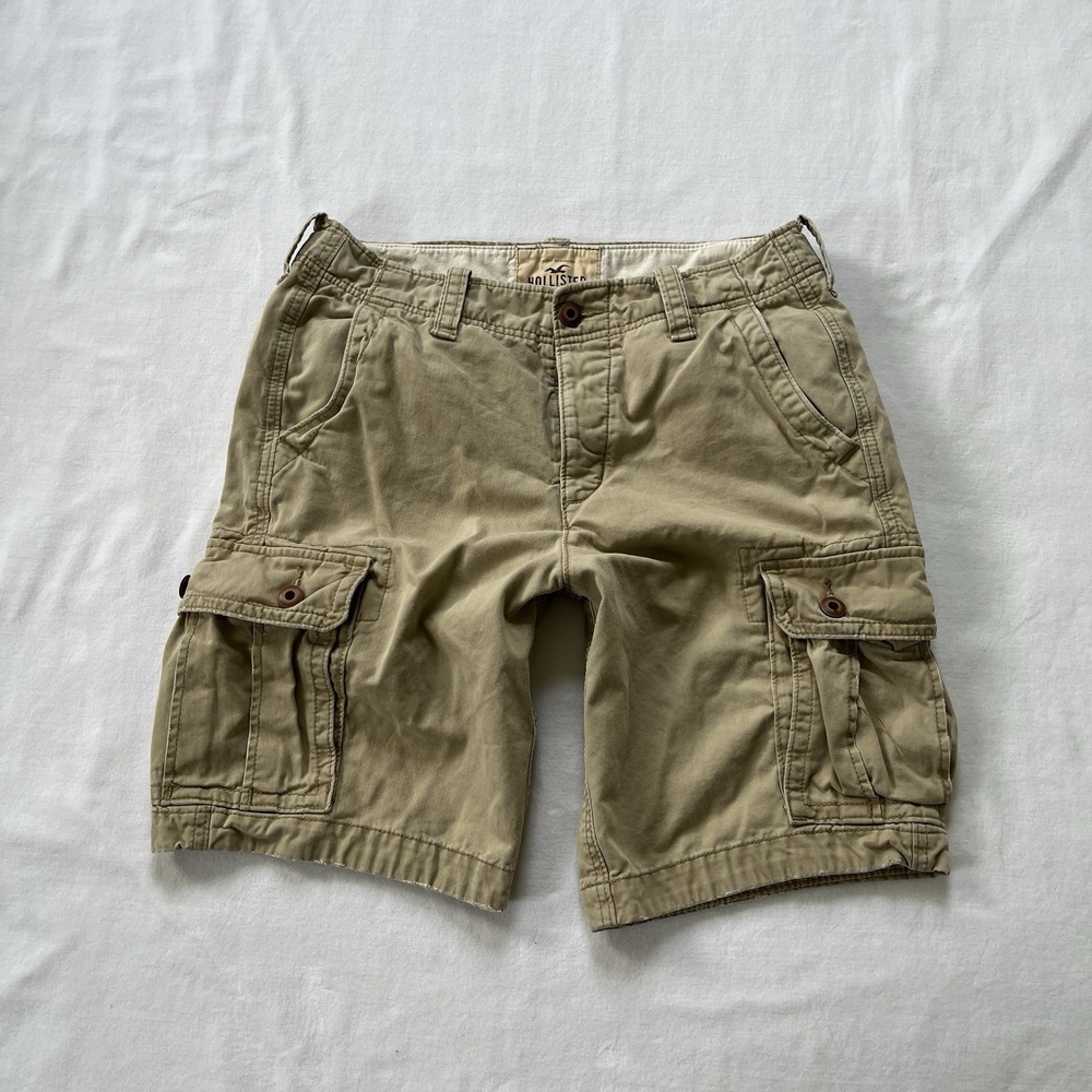 Vintage Hollister Men's Cargo Shorts Tan Brown Sz 32 Y2K Baggy Cotton